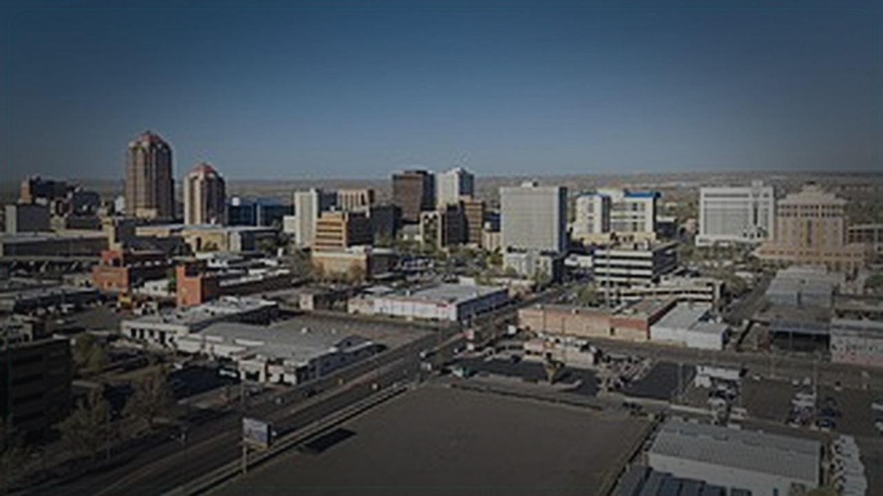 Albuquerque skyline themed Pine Script service cover with dark market grading