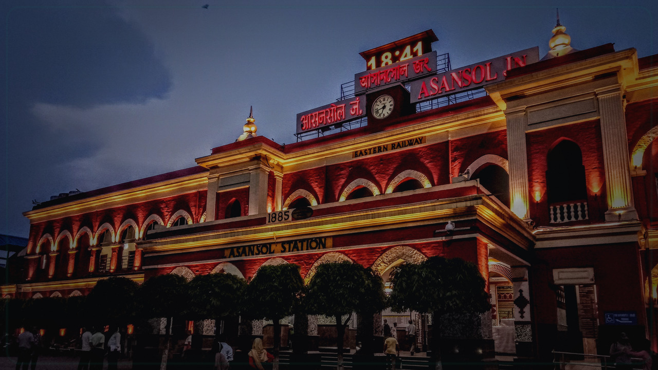 Asansol India skyline themed Pine Script service cover with dark market grading