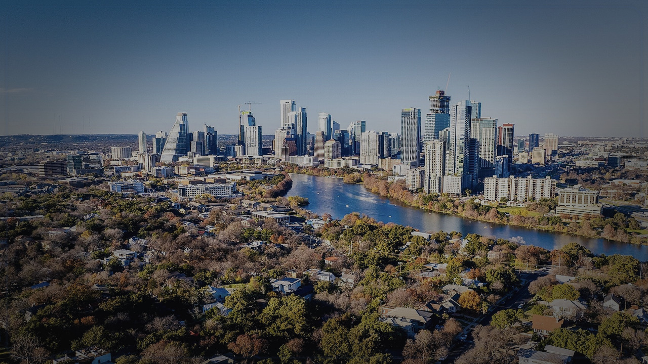 Austin skyline themed Pine Script service cover with dark market grading