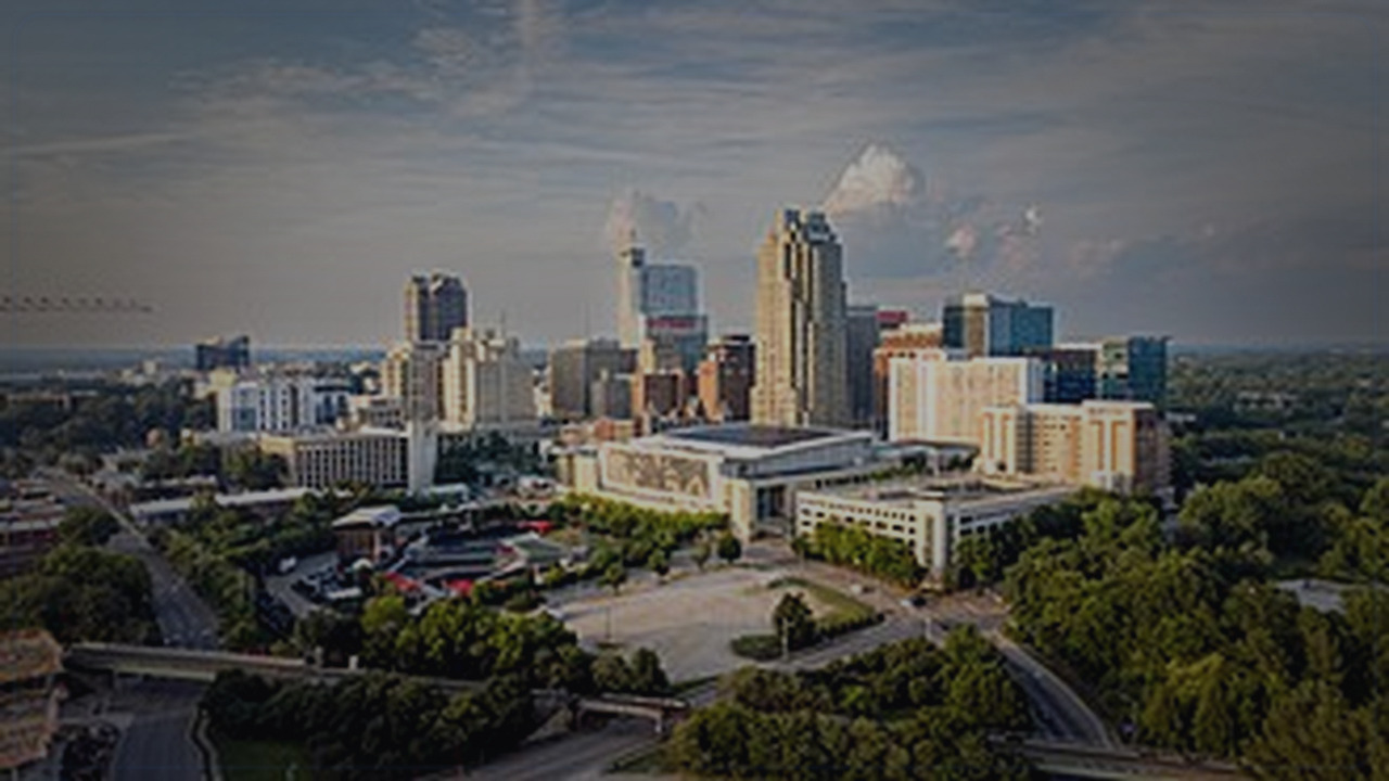 Raleigh skyline themed Pine Script service cover with dark market grading