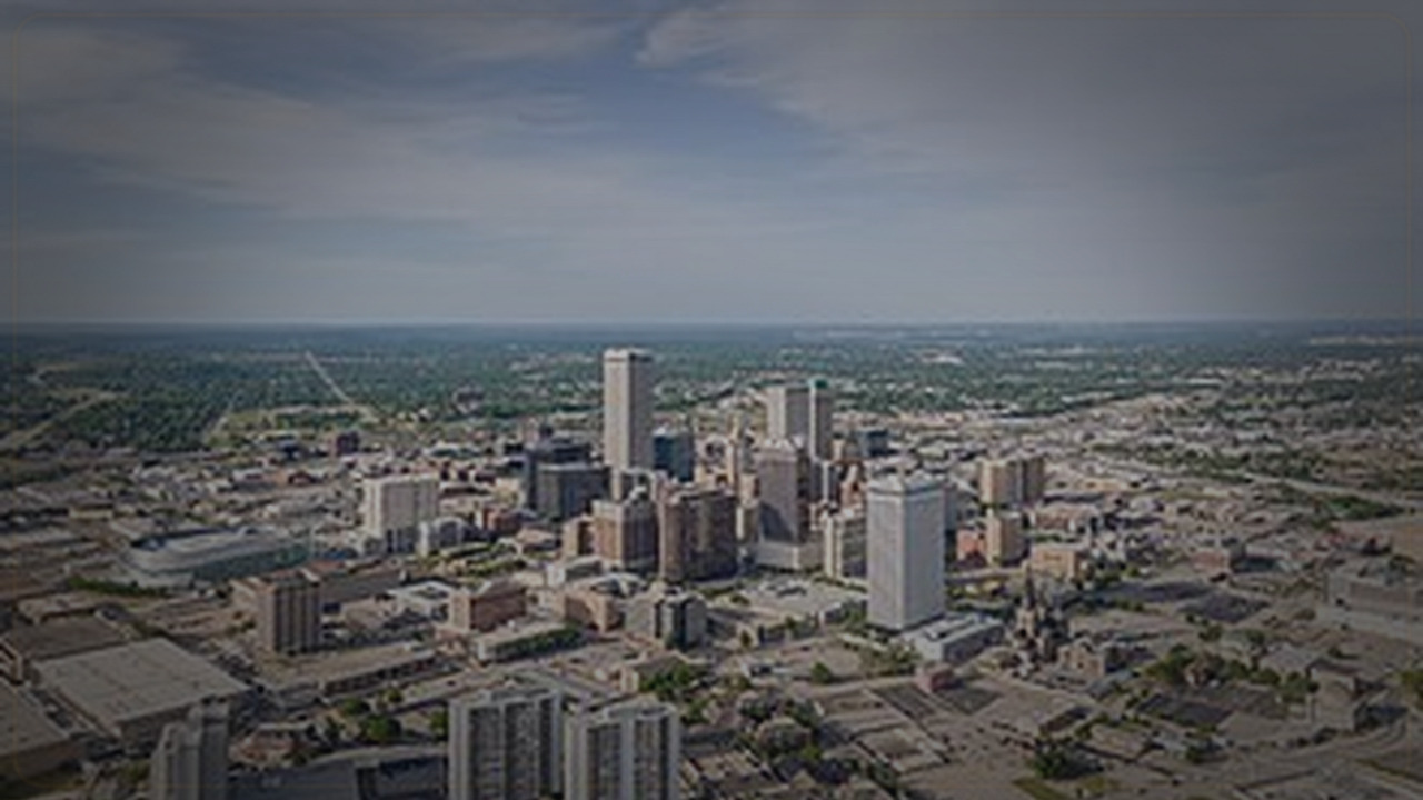 Tulsa skyline themed Pine Script service cover with dark market grading