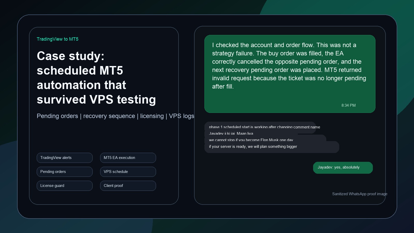TradingView to MT5 WhatsApp testimonial case study