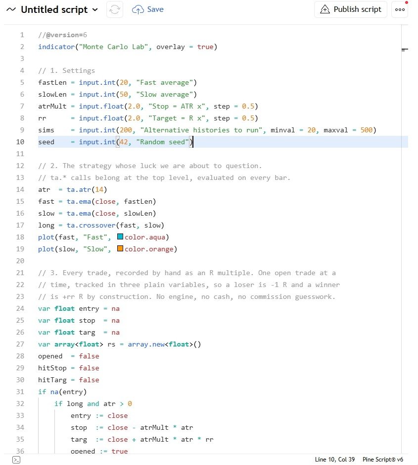 The settings, including how many alternative histories to run and the random seed that makes each run reproducible.